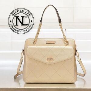 🆕️Nicole Lee Quilted Gold Vegan Leather Chain Strap Bag Crossbody Spacious Chic